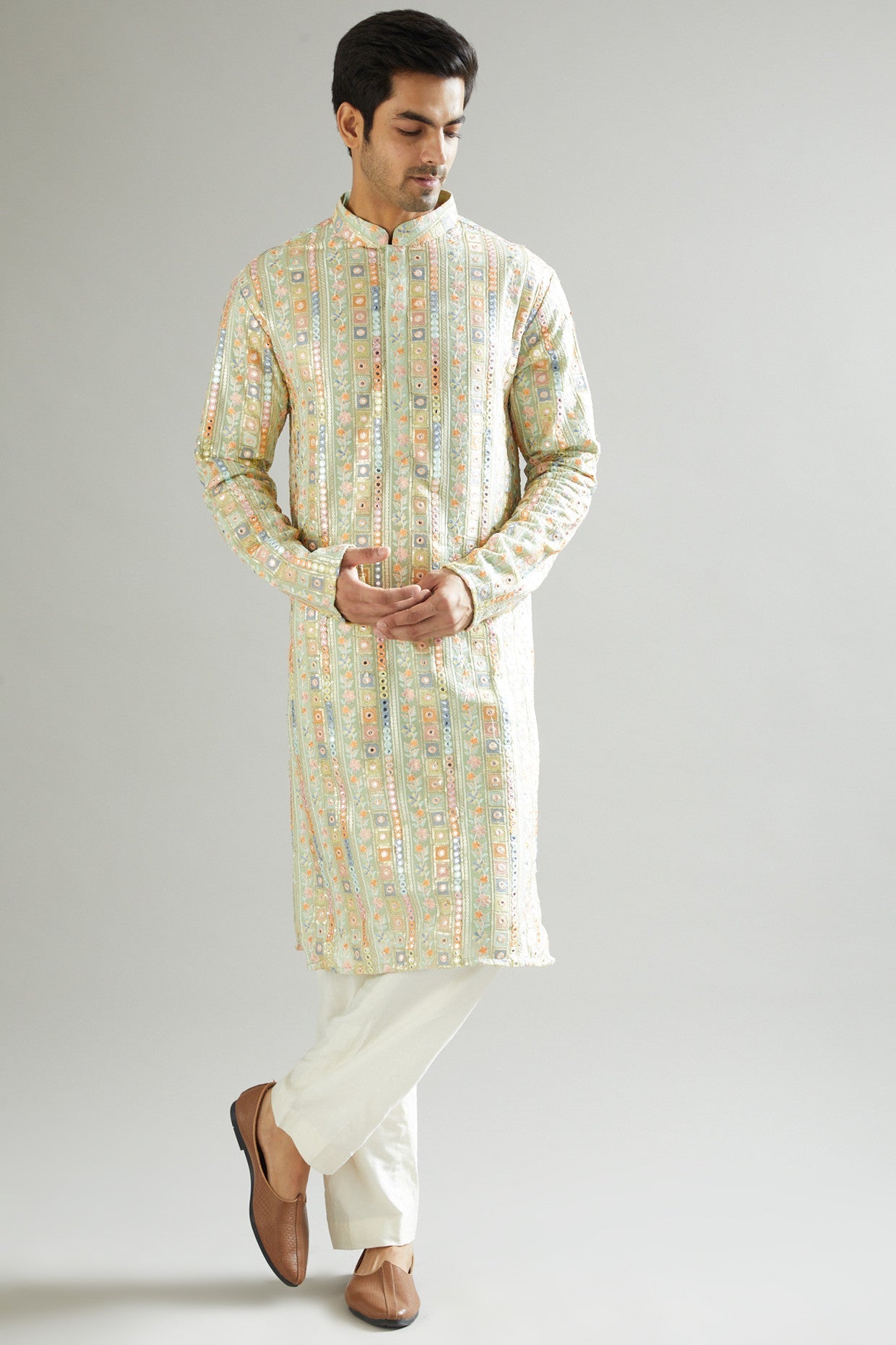 Mint Green Kurta With Embroidery - kasbahmen