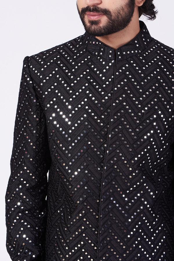 Black Embroidered Sherwani - kasbahmen