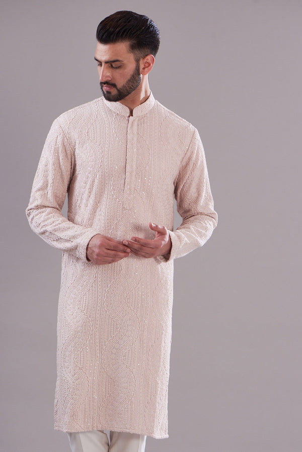 Powder pink thread work kurta - kasbahmen