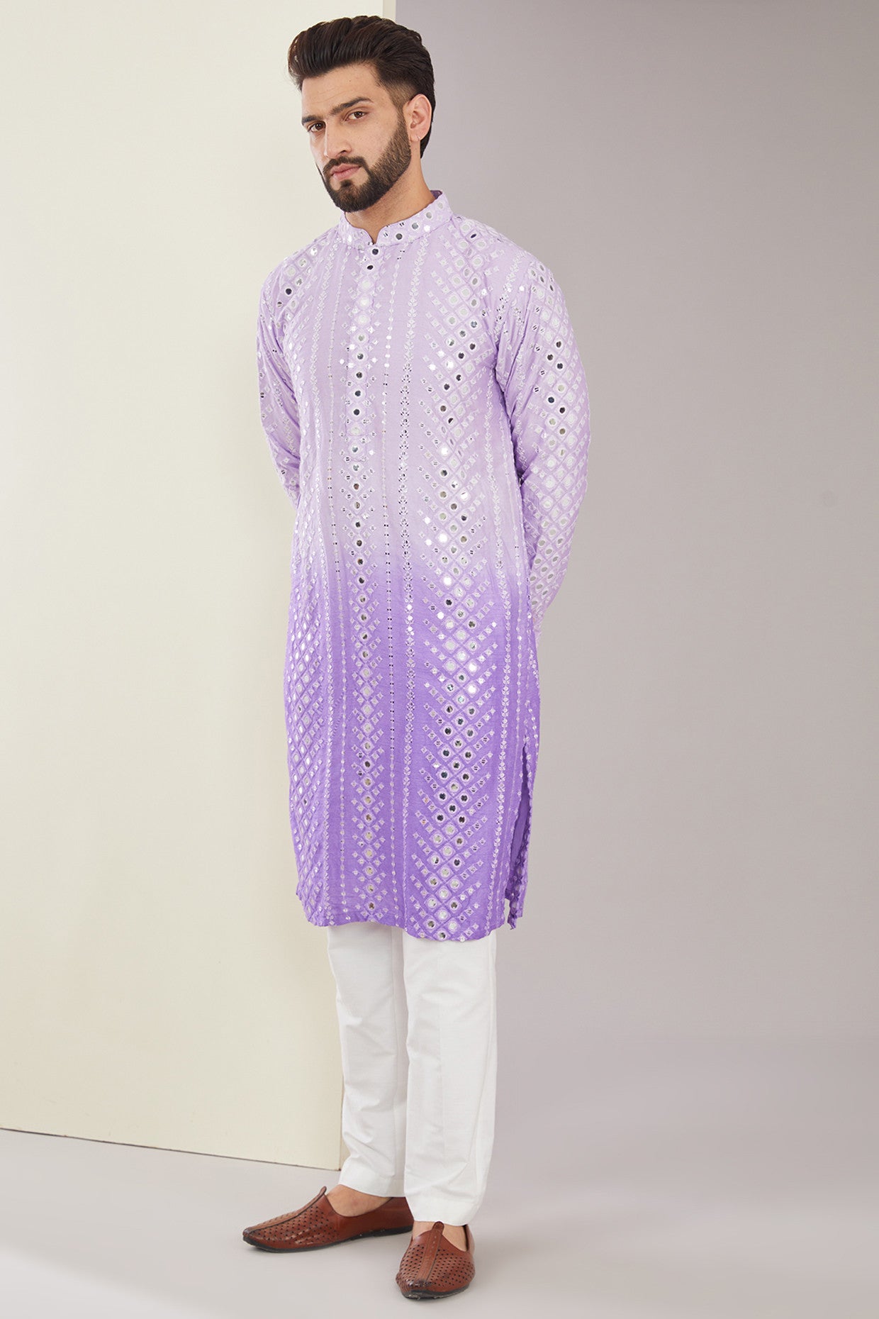 Signature purple ombre mirrorwork kurta - kasbahmen