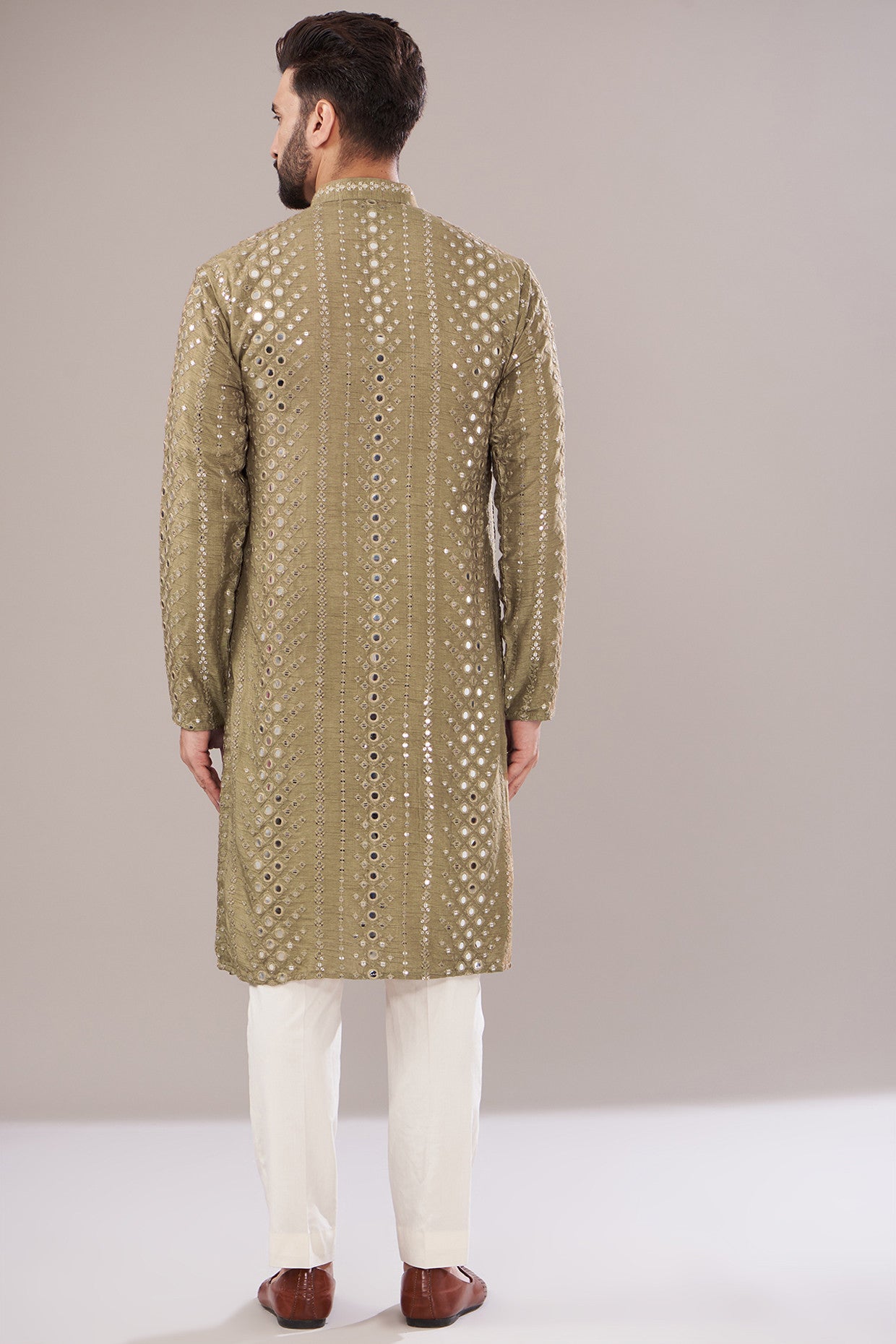 Dark Copper Silk Embroidered Kurta - kasbahmen