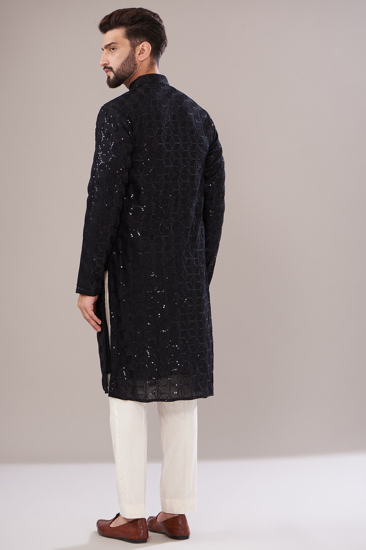 Black Georgette Embroidered Kurta - kasbahmen