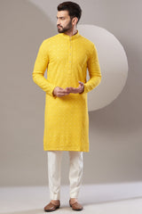 Formal yellow chikankari kurta