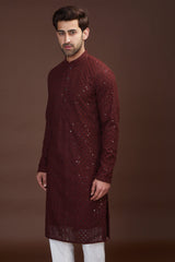 Wine chikankari kurta