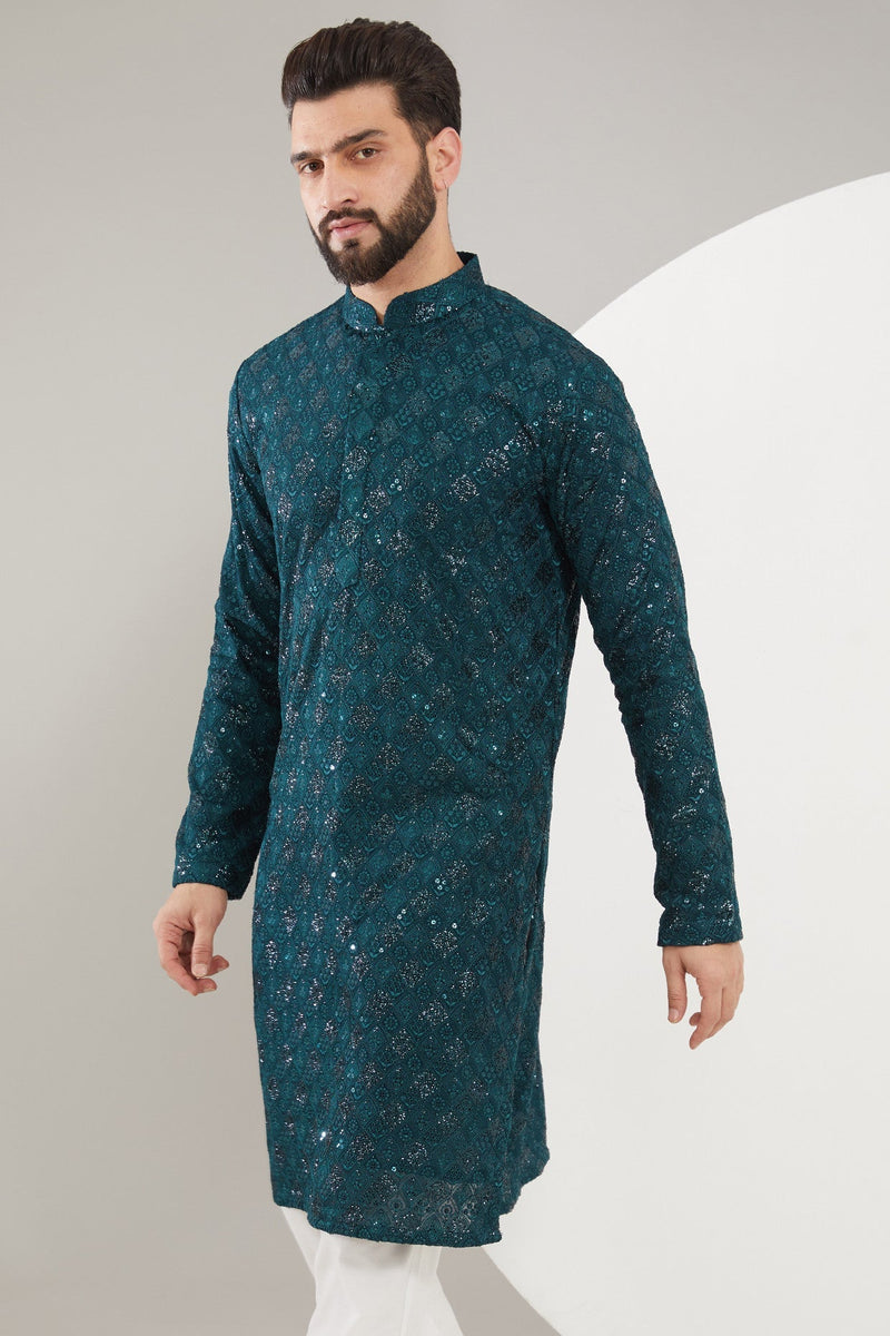 Teal Chikankari Kurta