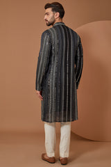 Black and Grey Mirrorwork Kurta - kasbahmen