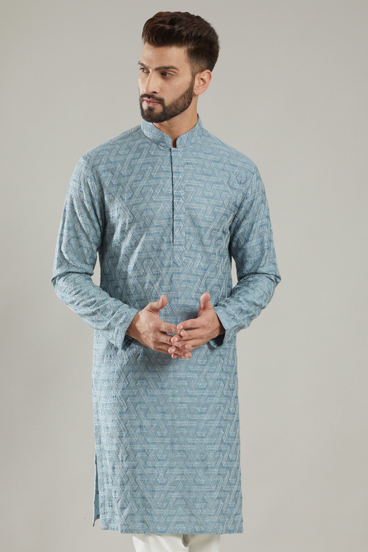 Cobalt Blue Silk Kurta - kasbahmen