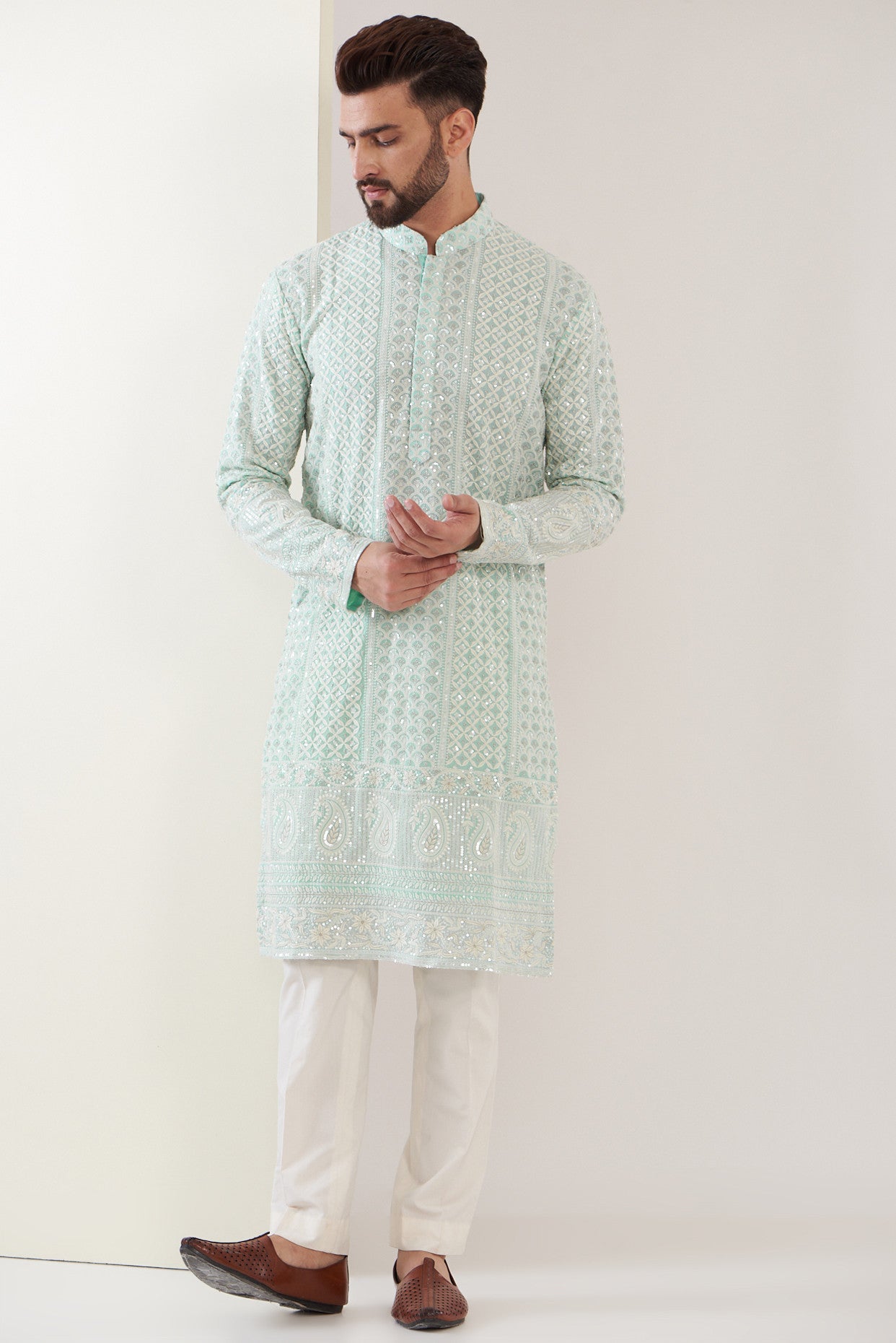 Pastel blue embroidred kurta - kasbahmen