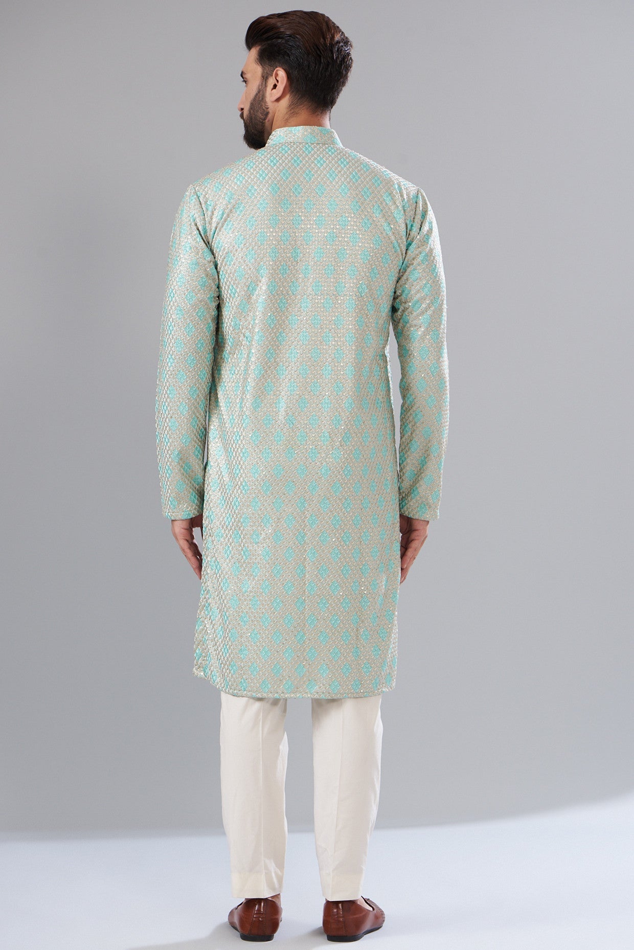 aqua-silver thread work kurta - kasbahmen