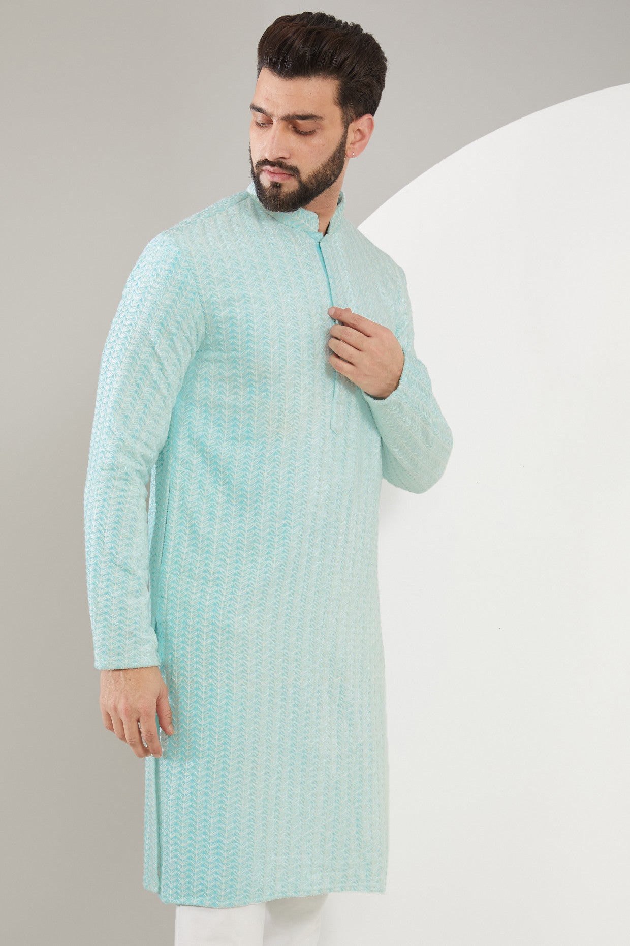 Powder Blue Embroidered Kurta - kasbahmen