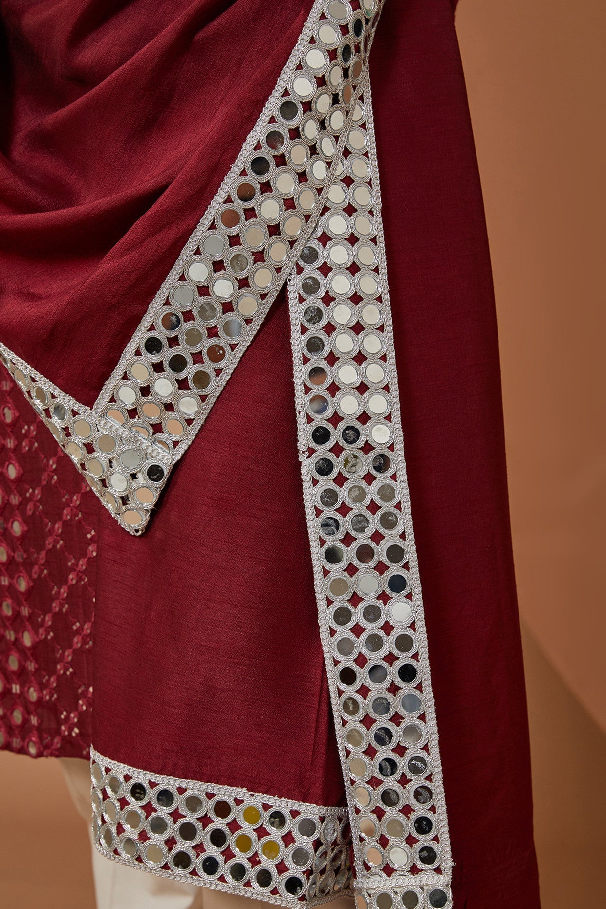 Mud Wine Mirror work Kurta with Stole - kasbahmen