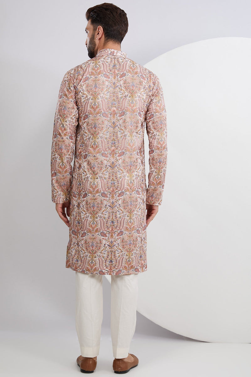 Peach Multi Embroidered Kurta - kasbahmen