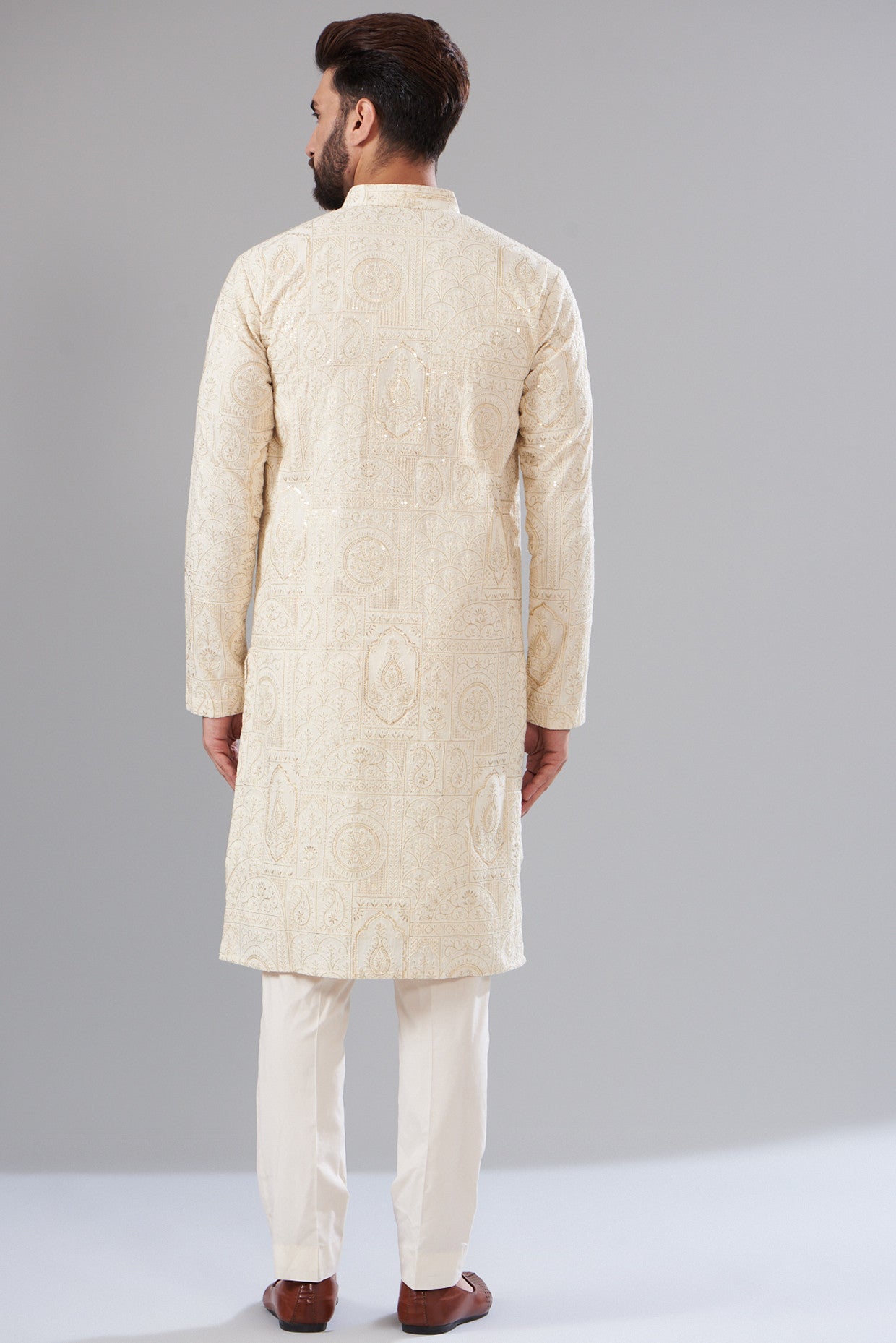 ivory kalmkari thread work kurta - kasbahmen