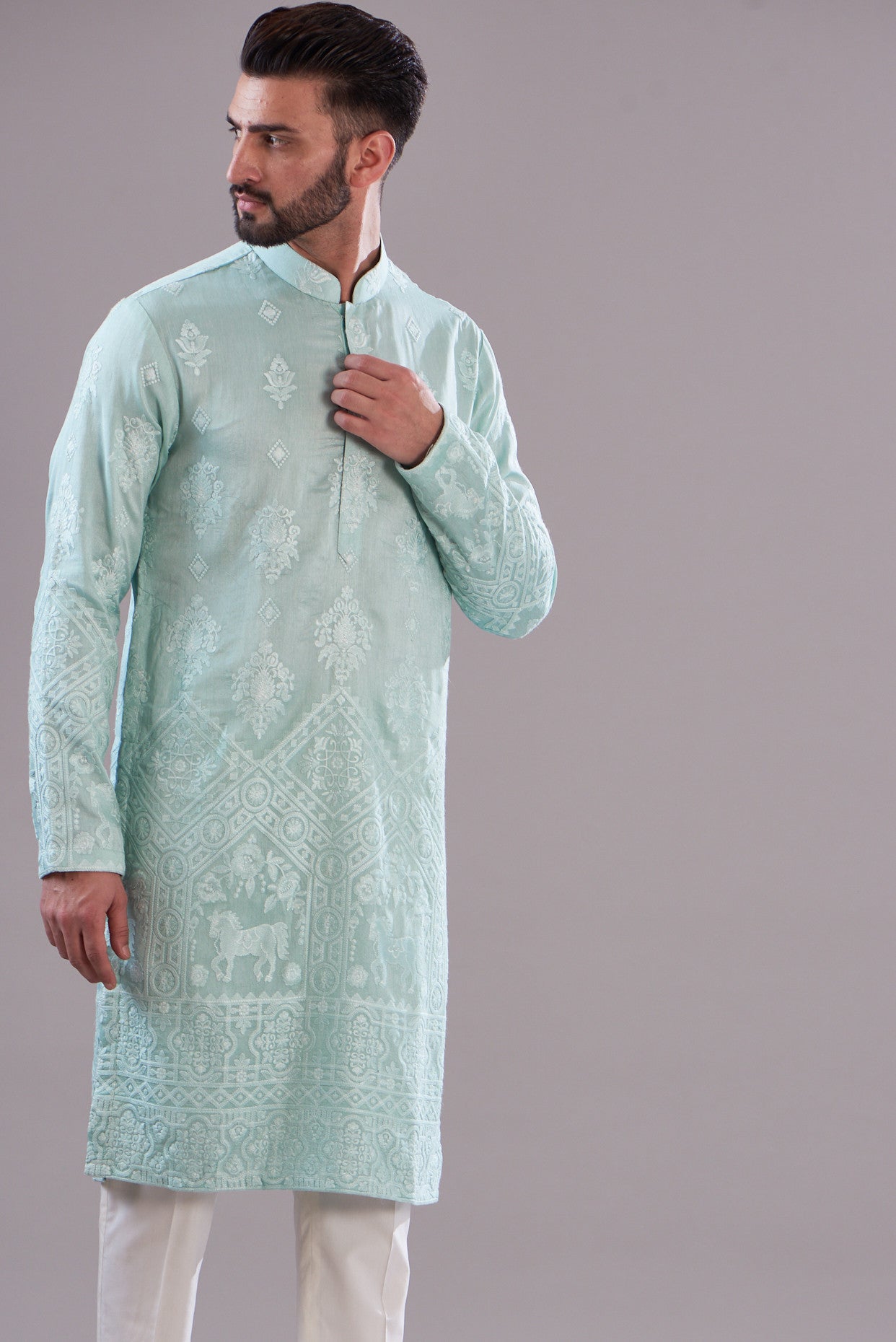 Powder blue threadwork kurta - kasbahmen