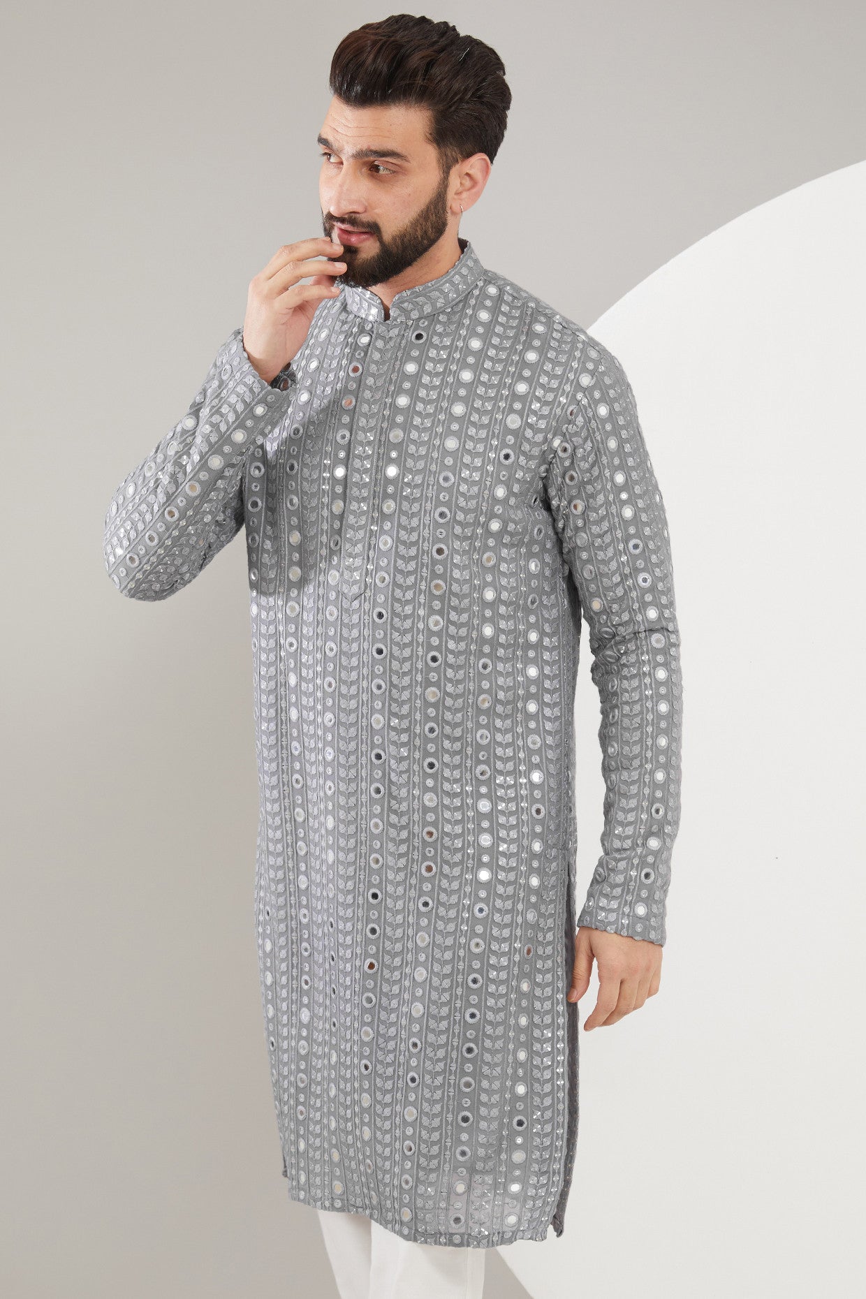 Grey Mirrorwork Kurta - kasbahmen