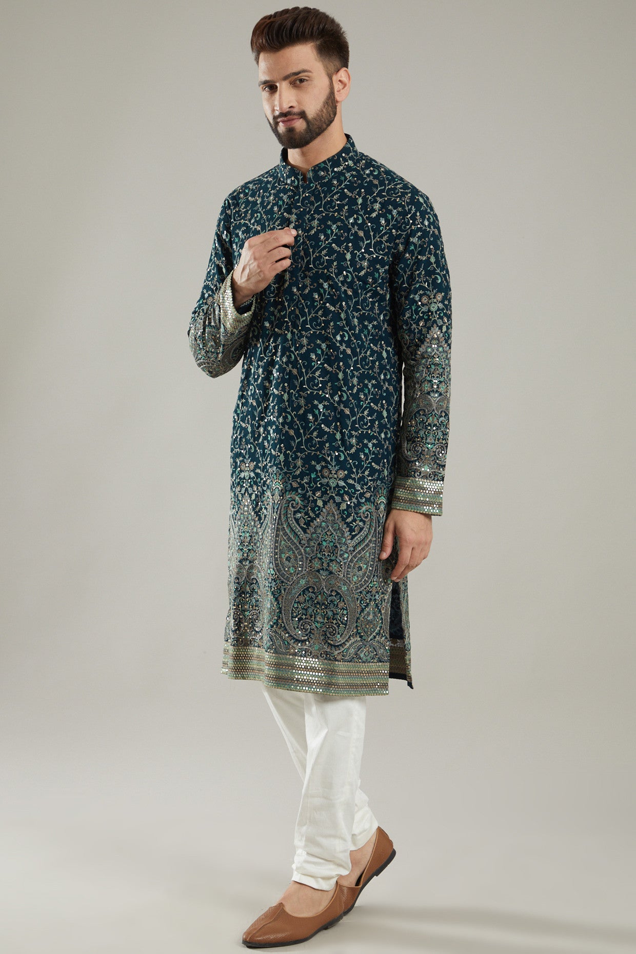 Emerald Green Embroidered Kurta - kasbahmen