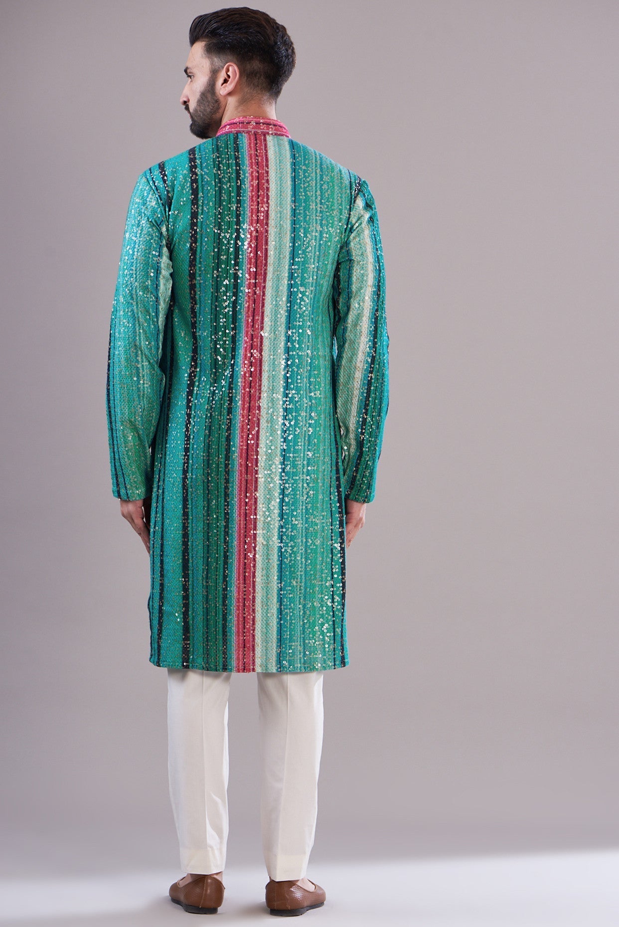 Blue-pink-sequenced kurta - kasbahmen