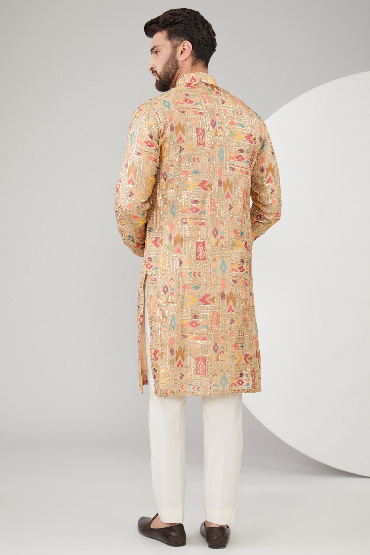 Beige Georgette Embroidered Kurta - kasbahmen