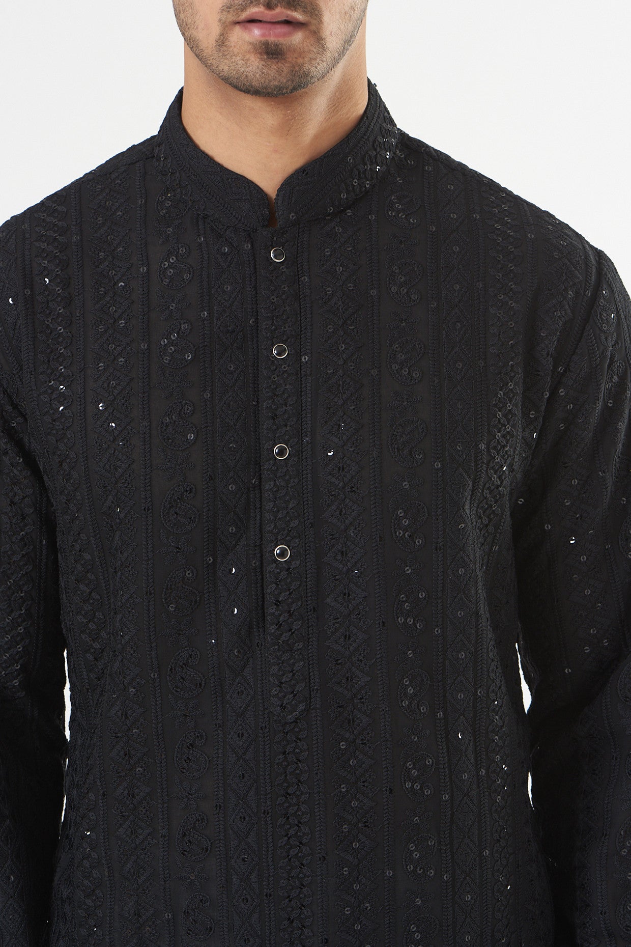 Black Georgette Embroidered Kurta - kasbahmen