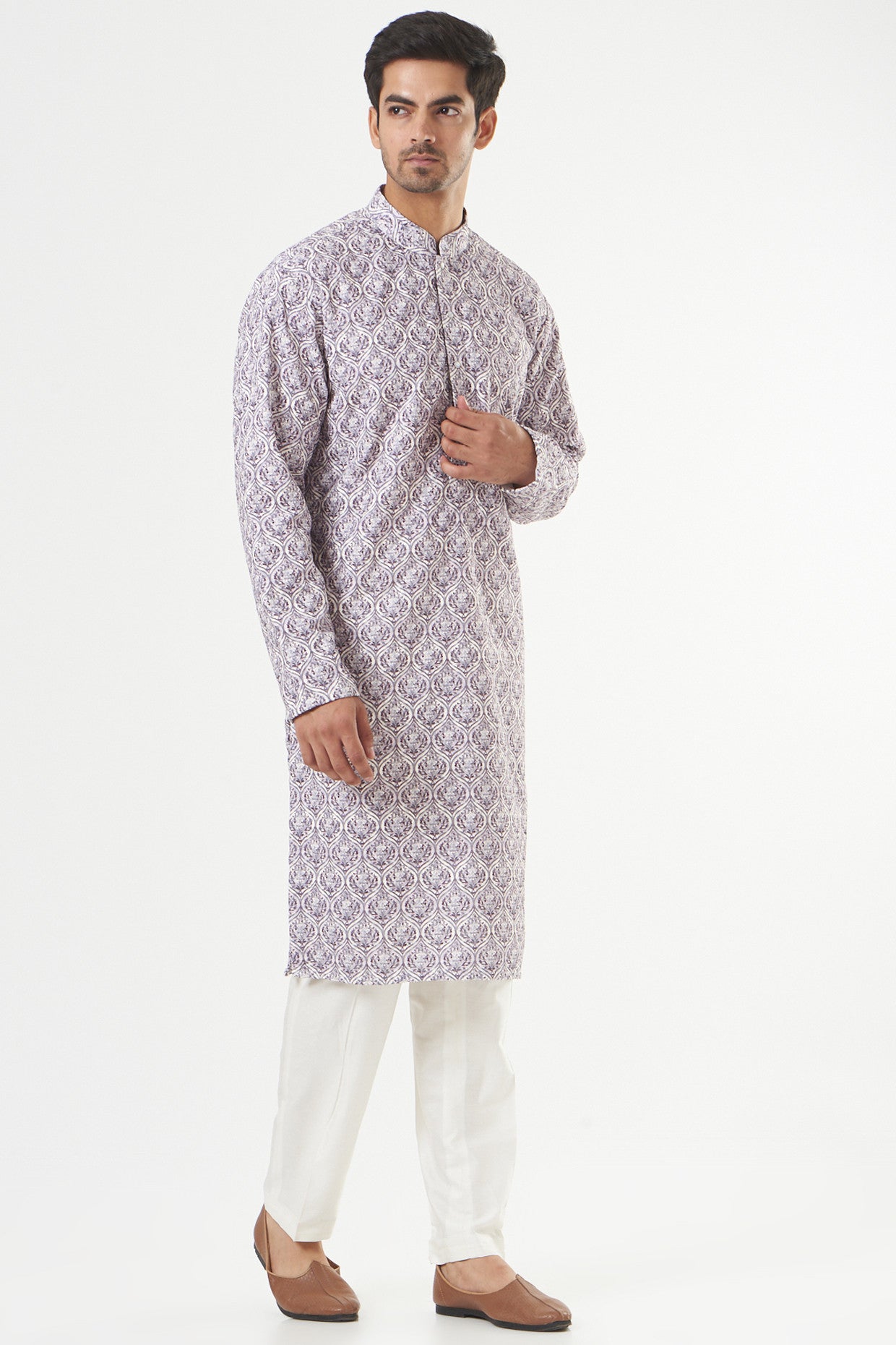 Purple Linen Embroidered Kurta - kasbahmen