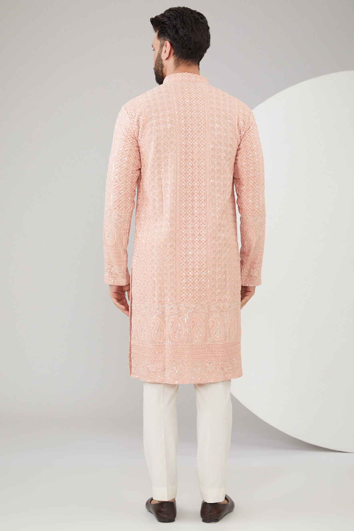 Peach Georgette Thread Embroidered Chikankari Kurta - kasbahmen