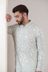 Powder blue thread work kurta - kasbahmen