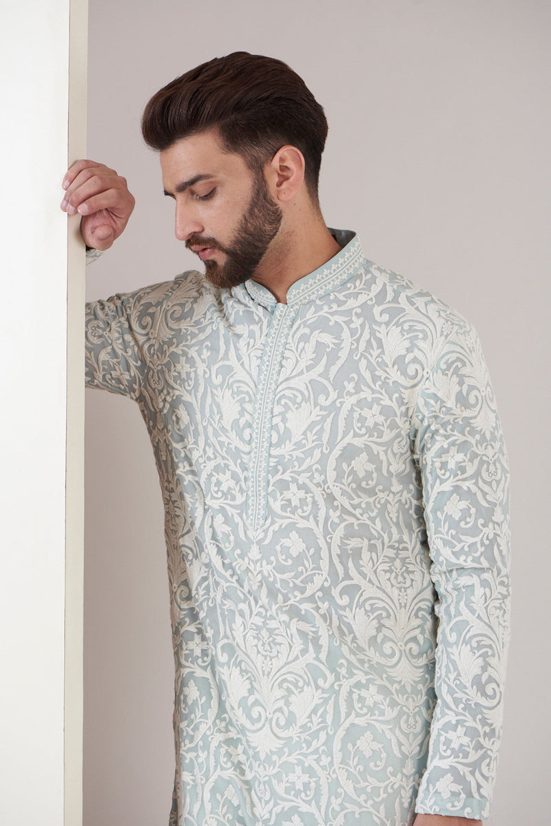 Powder blue thread work kurta - kasbahmen