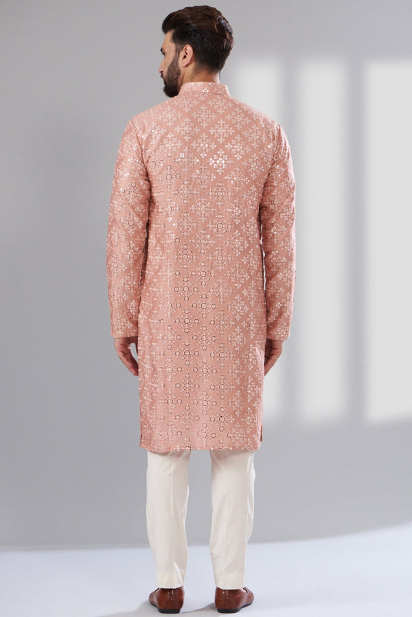 Signature peach Mirrorwork Kurta - kasbahmen