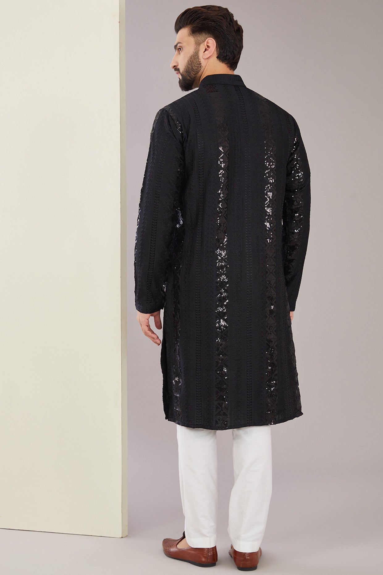 Signature Black Sequened Kurta - kasbahmen