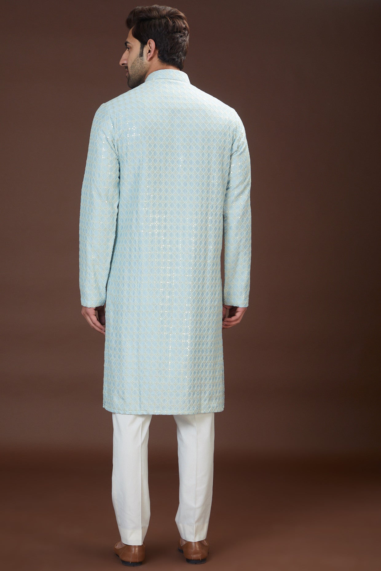 Sky blue silk kurta - kasbahmen