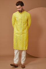 Bright Yellow Signature Mirrorwork Kurta