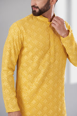 Yellow Chikankari Kurta - kasbahmen