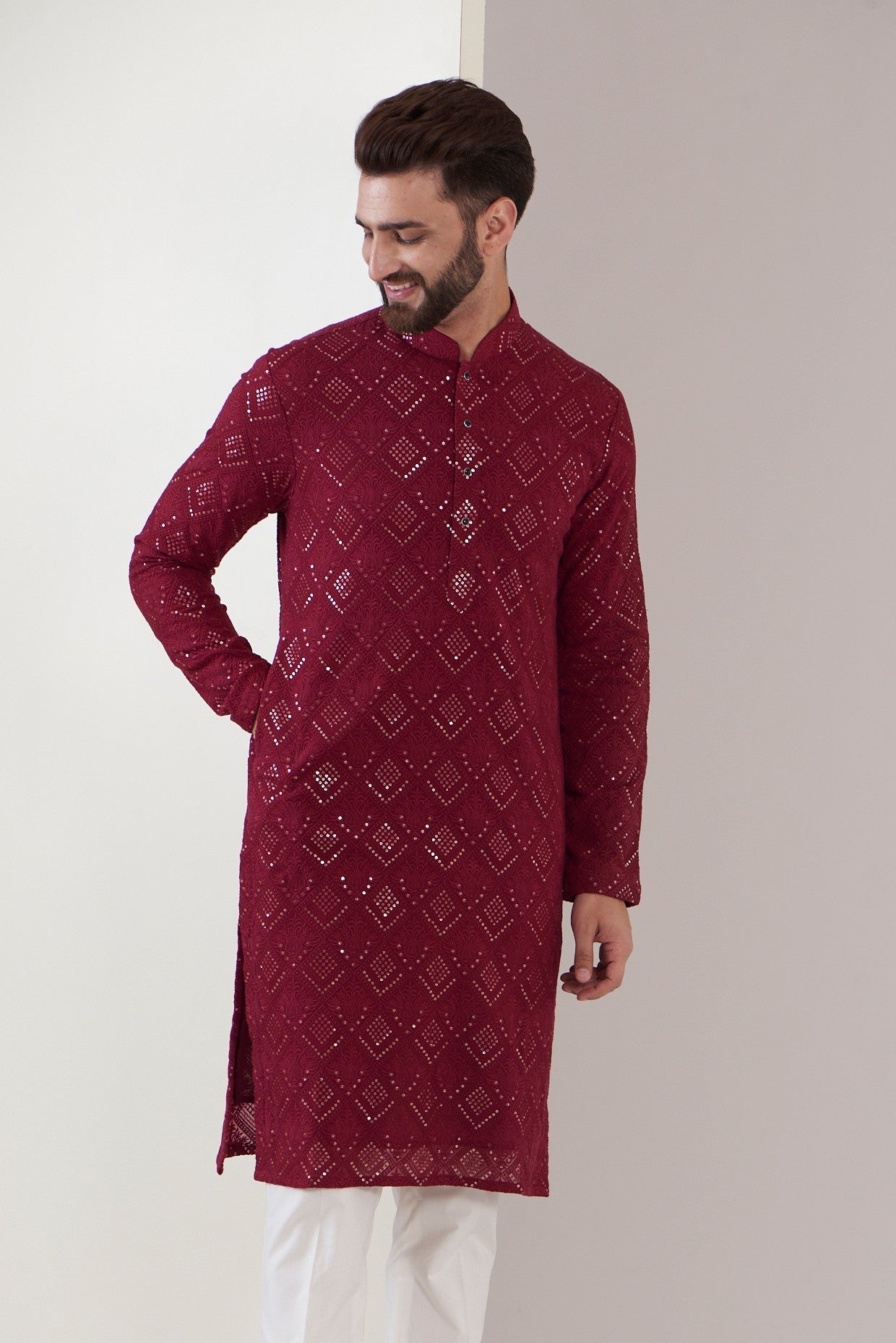 Maroon chikankari kurta - kasbahmen