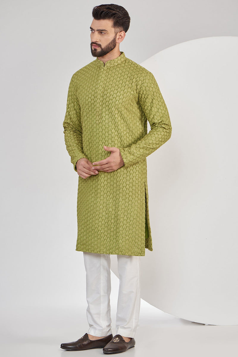 Mehndi Green Chikankari Kurta - kasbahmen