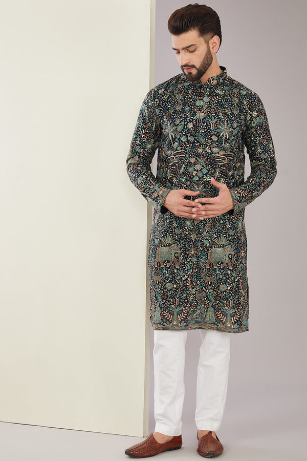 Black Kashmiri Embroidered Kurta