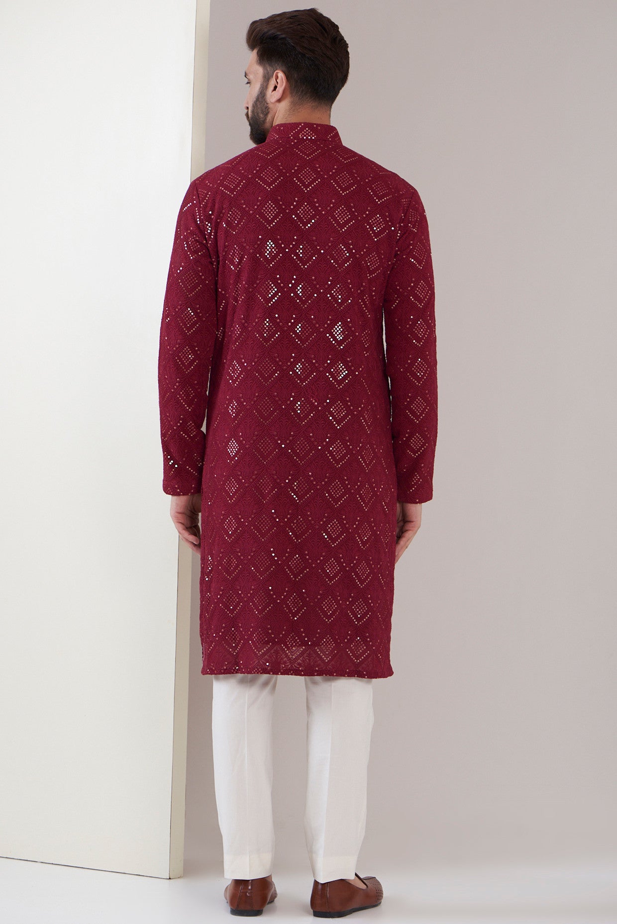 Maroon chikankari kurta - kasbahmen