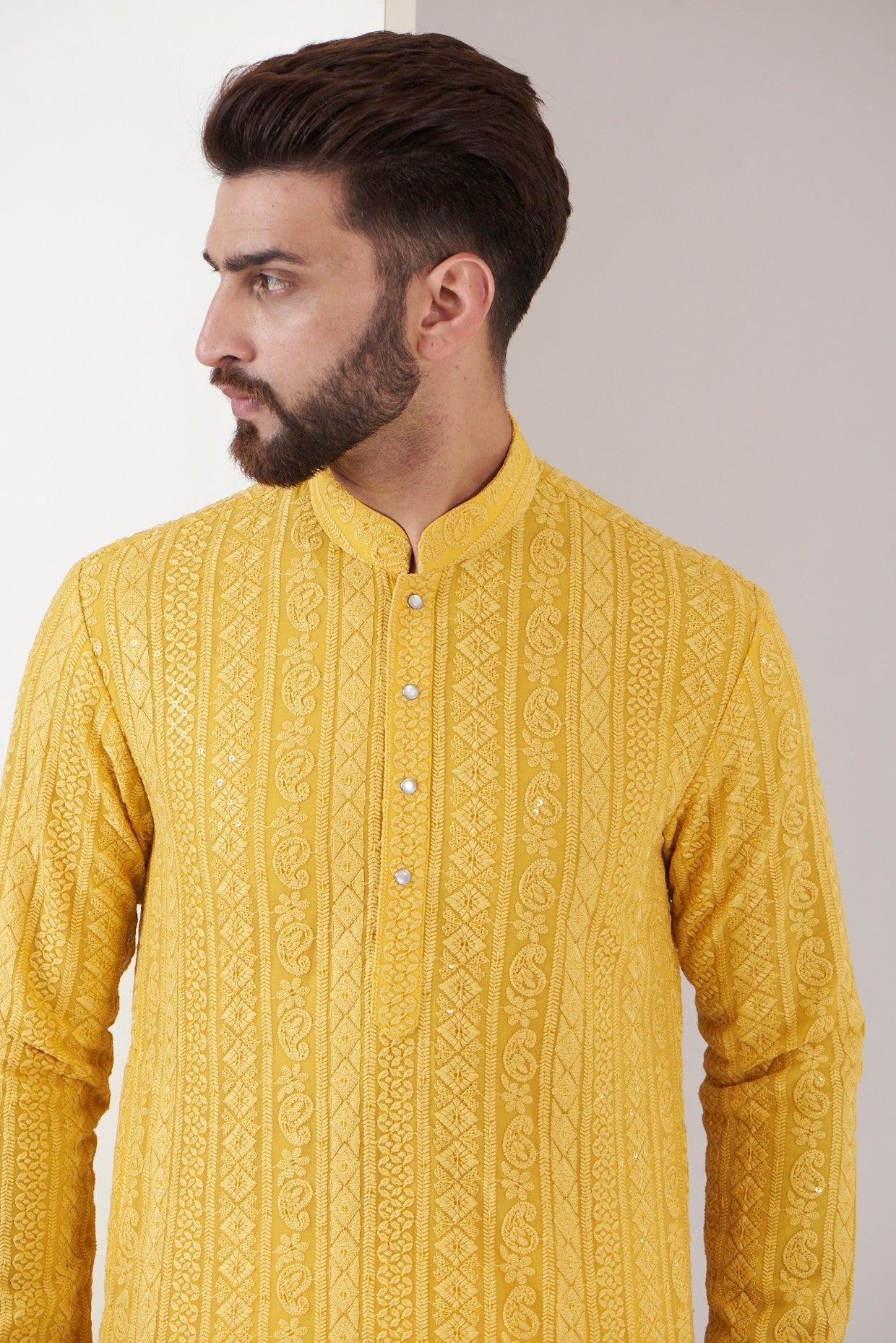 Yellow Chikankari kurta - kasbahmen