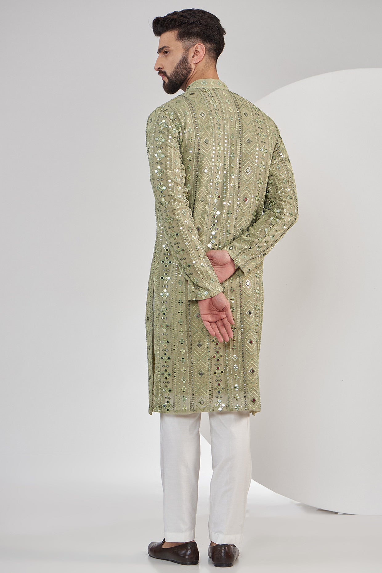 Mehndi green mirror work kurta - kasbahmen