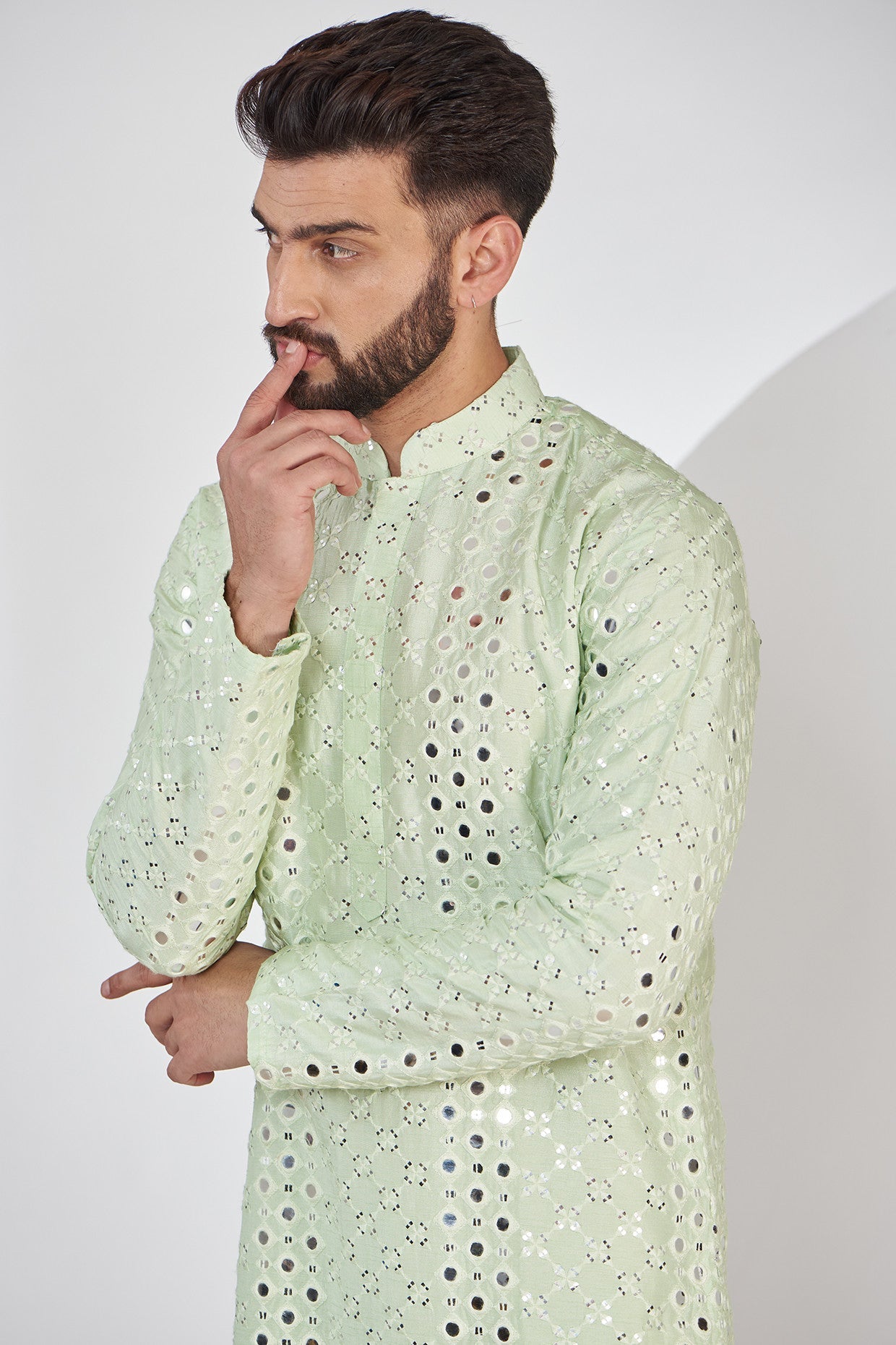 Pastel Green Mirrorwork Kurta - kasbahmen