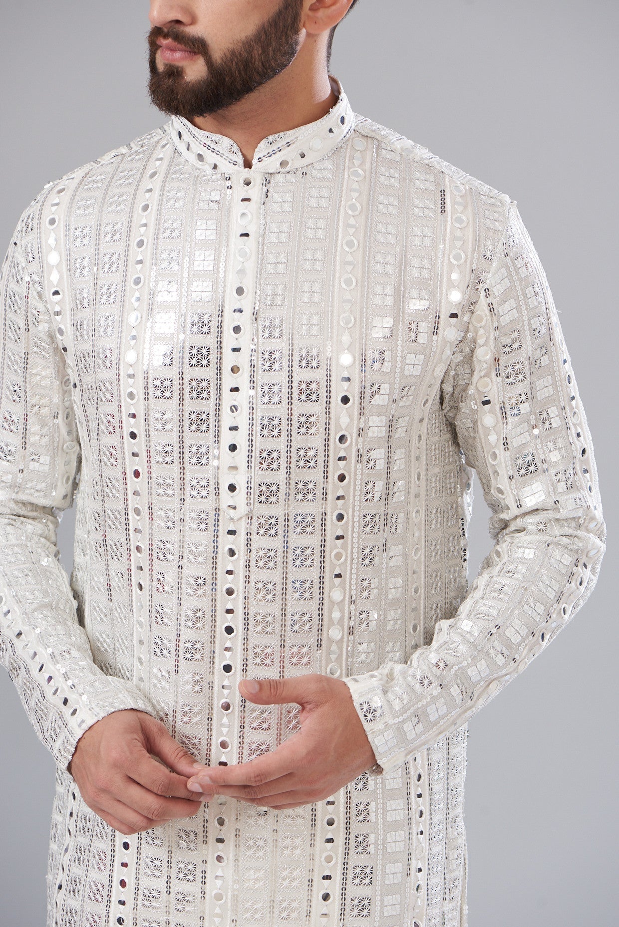 Signature silver Mirrorwork Kurta - kasbahmen