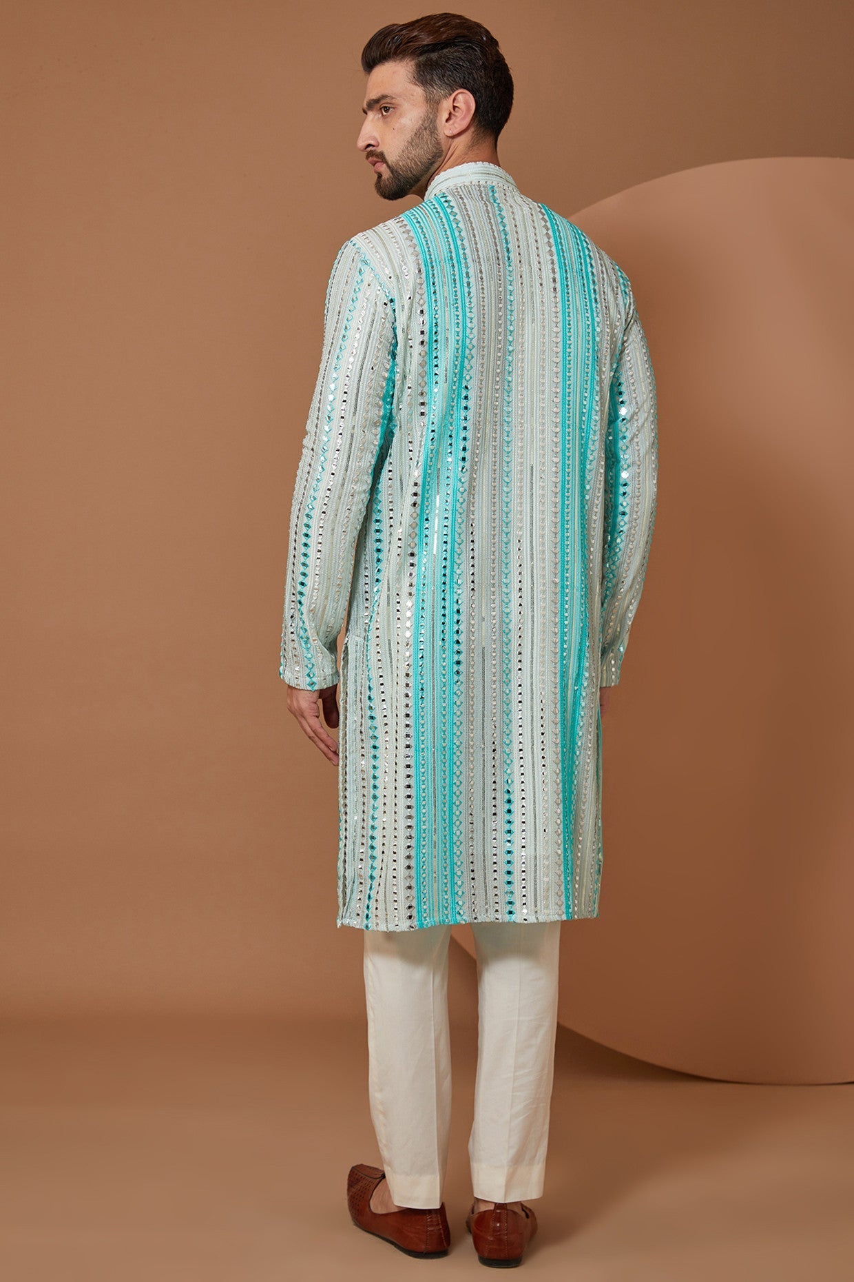 Blue Stripped Mirrorwork Kurta - kasbahmen