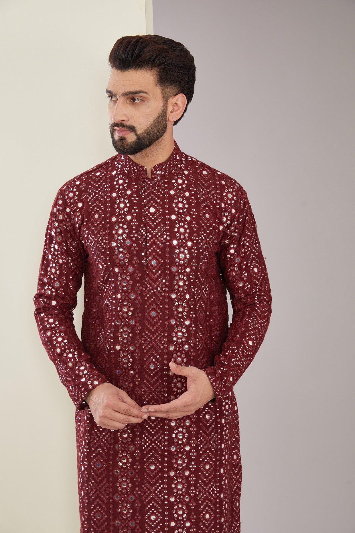 Signature Maroon Mirrorwork Kurta - kasbahmen