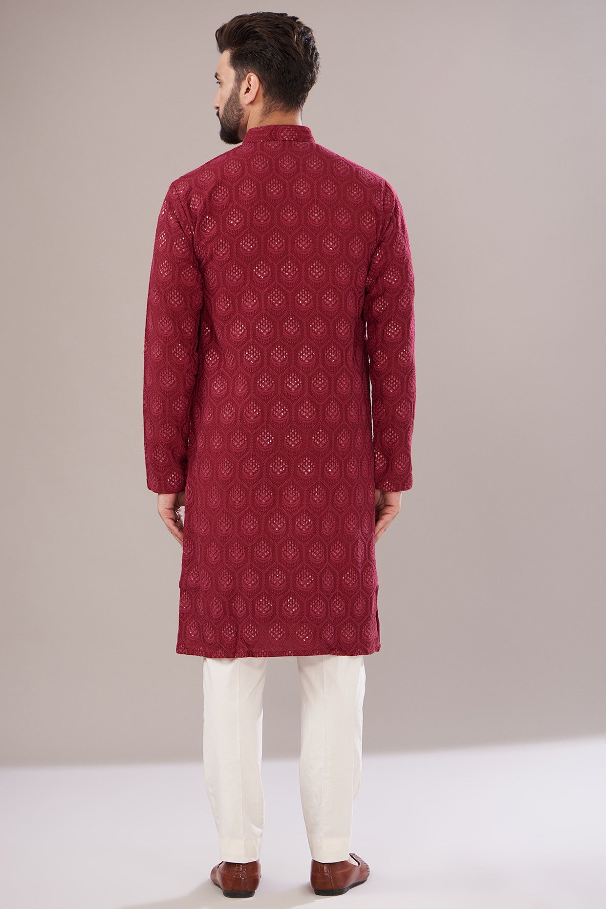 Red Silk Embroidered Kurta - kasbahmen