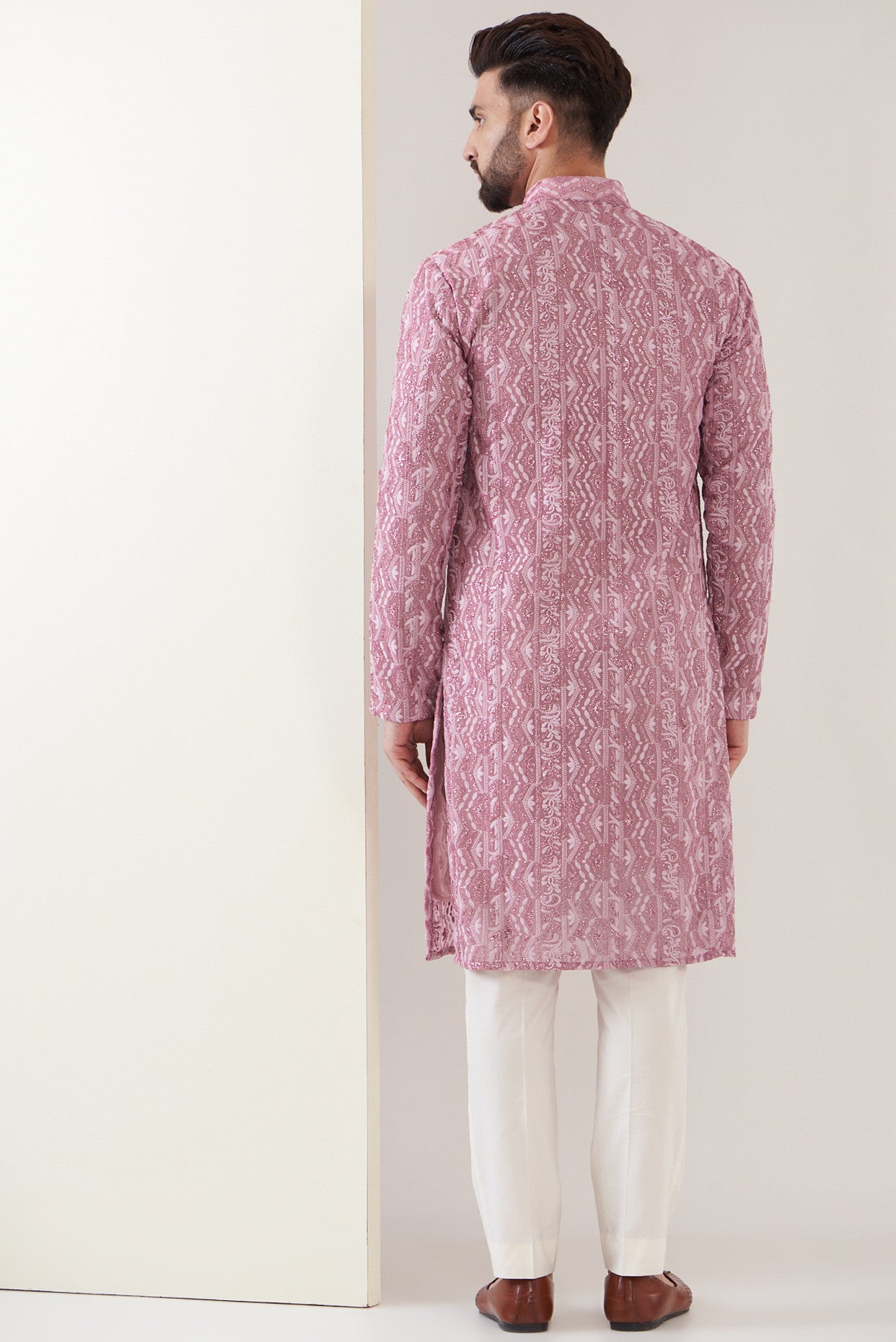 Dark onion pink chikankari kurta - kasbahmen