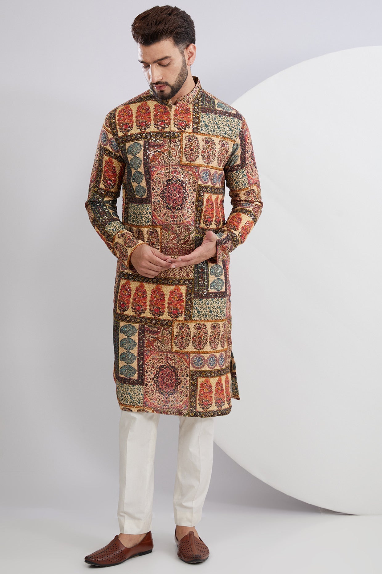 Multi Embroidered kurta with Kalamkari Kashmiri Print - kasbahmen