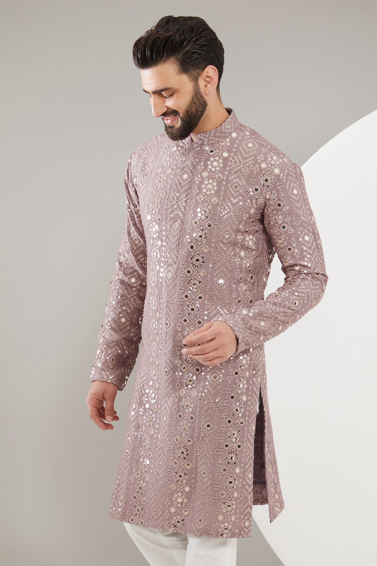 signature dark purple mirror work kurta - kasbahmen