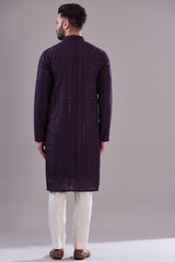 Wine chikankari kurta