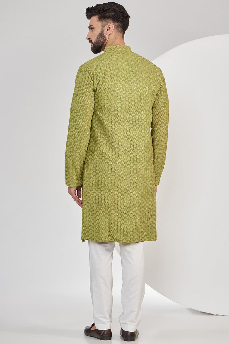 Mehndi Green Chikankari Kurta - kasbahmen