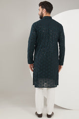 Bottle Green Chikankari Kurta - kasbahmen