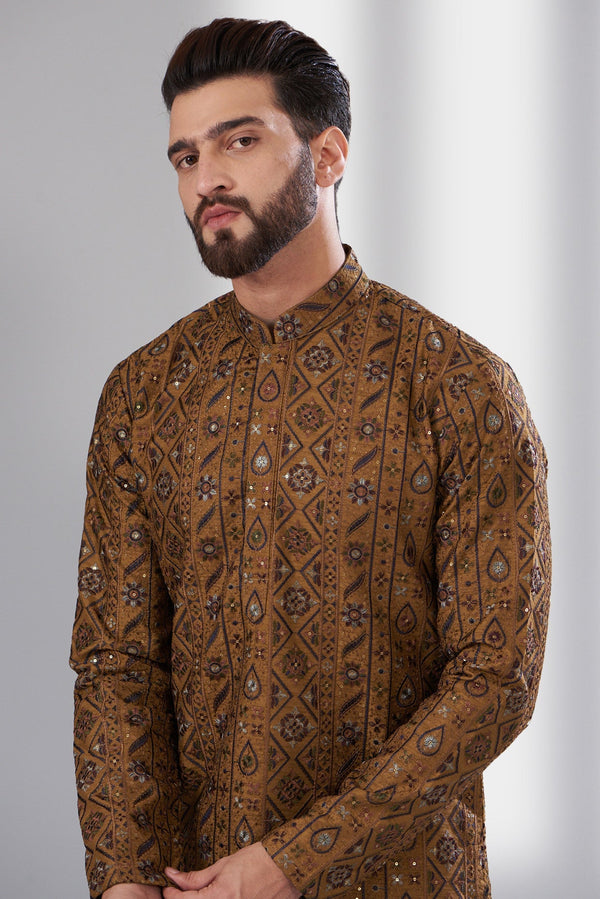 Royal yellow gold thread work kurta